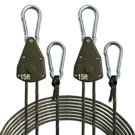 KOKKOYA Adjustable Rope Hanger,15FT Retractable Ratchet Straps,Heavy-Duty Tie Downs for Grow Lights,Camping Gear,RVs Includes Pulley System(4-Pack)