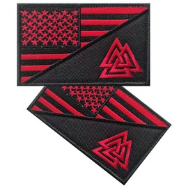 Vmcoatdu 2 Pieces USA America Flag Valknut Viking Embroidered Patch Badge Emblem with Hook and Loop Applique Patches