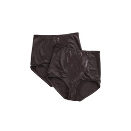 Bali Women's Double Support Coordinate Light Control Shapewear Brief with Lace Tummy DFX372 2-Pack, Black, X-Large