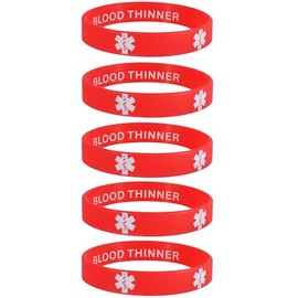 Blood THINNER Medical Alert ID Privacy Enhanced Silicone Bracelets RED 5 Pack