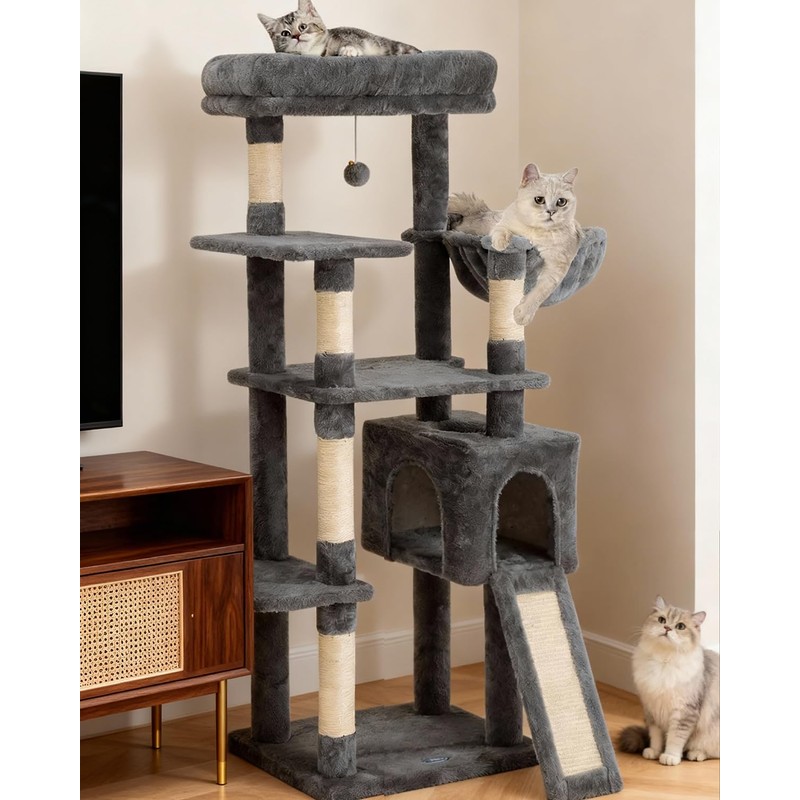Komicoll 54 Inches Cat Tree, Tall Cat Tower with Hammock,