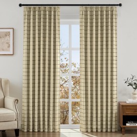 HOMEIDEAS 100% Blackout Plaid Print Pinch Pleated Curtains, Noise Reduction Thermal Insulated with Adjustable Hook, for Farmhouse Living Room, Bedroom, Nursery, 2 Panels, W40 X L96 Inch, Sand