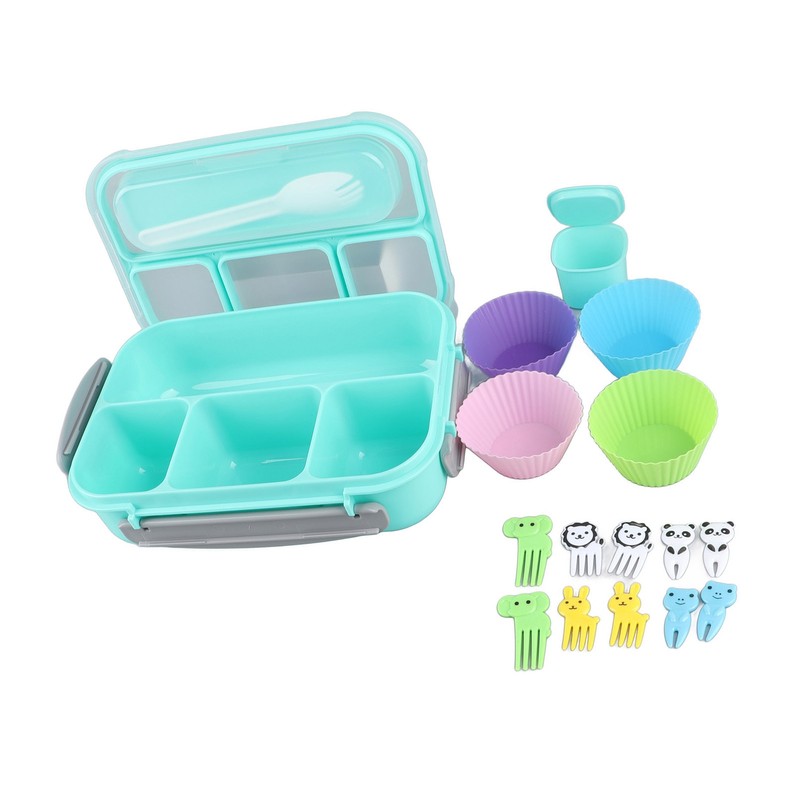16PCS Set Bento Box Reusable 1300ml 4 Compartment Adult Lunch