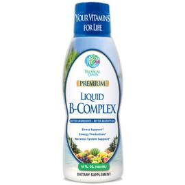 Premium Liquid B Complex Vitamin- Fast Absorbing Liquid B-Complex Supplement w/ all 8 B-vitamins, PLUS energizing herbal blend w/ Ginseng, Ginkgo, and Eleuthero Root - Vegan, NON-GMO - 16oz, 32 Serv