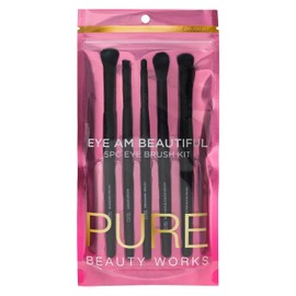 Pure Beauty Works Eye Am Beautiful 5pc Eye Brush Kit - Synthetic Bristles - Blending, Eyeshadow, Precision, Soft Blending, Angled - Makeup Brush Set - Black