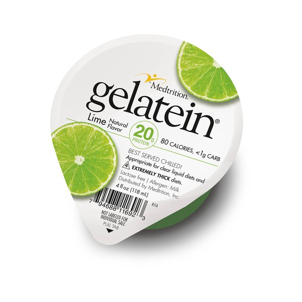 Gelatein Lime: 20 grams of protein. Sugar free. Ideal for clear liquid diets, swallowing difficulties, bariatric, dialysis and oncology. Great pre or post-workout snack. (12 pack)