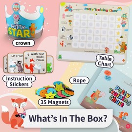 Potty Training Chart with 35 Stickers, 3 Reminder Stickers and Crown for Toddlers Boys and Girls - Potty Training Rewards for Kids - Zoo Animal