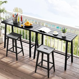 COSTWAY 36" Outdoor Bar Table, Rectangular High Pub Table with Adjustable Foot Pads, Patio Counter Height Dining Table for Balcony, Backyard, Indoor, Black