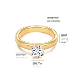 Trilani Sterling Silver Yellow Gold Plated White Cubic Zirconia Solitaire Engagement Ring, 48, Silver, No Gemstone