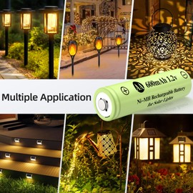 JiajaX Ni-MH Rechargeable AA Batteries, AA 600mAh 1.2V Solar Batteries for Garden Landscaping Outdoor Solar Lights, String Lights, Pathway Lights (8 Pack)