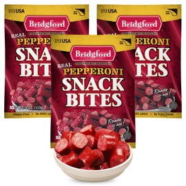 Bridgford Pepperoni Snack Bites 4 oz Pack of 3 - Ready-to-Eat Pepperoni Snacks for On-the-Go Snacking - Pork and Beef Pepperoni Bites with Zero Carbs for Keto Friendly Diets or any Dietary Preferences