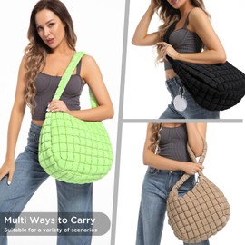 Babysun Quilted Tote Bag for Women Puffy Tote Bag Quilted Bag Lightweight Quilted Padding Shoulder Bag Puffy Crossbody Bag, Green, Large