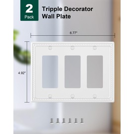 TREEWELL 2-Pack Triple Decorator Outlet Cover Plate, Pure White Pearls Decorative Switch Plates and Outlet Covers, Metal Wall Plates for Electrical Outlets, Receptacle, GFCI Outlet, Dimmer Switch