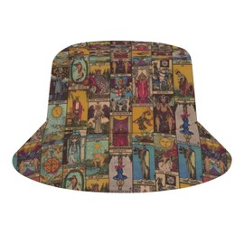 Arcana of Tarot Vintage Patchwork Bucket Hat for Women Men Packable Fisherman Hat Sun Cap Travel Outdoor Beach Caps