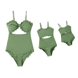 IFFEI Mommy and Me Swimsuits Women's One Piece Cutout Scallop Trim Monokini Family Matching Swimwear Bathing Suits Green Women: L