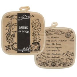 getDigital Auenland Meal Plan Pot Holder Set - Set of 2, Heat Resistant Pot Holders up to 300°C, Suitable for Kitchen and Grill, Kitchen Accessories for Nerds & Fantasy Fans - Beige, 60% Cotton 40%