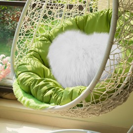Foribyw Heart Shape Pillow Soft Fluffy Long Plush Love Throw Pillow Decorative Valentine Day Heart Cushion 45x40cm Comfortable Warm Cosy Back Cushion for Bedroom Sofa Couch Gift(white)