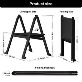 Ainai Folding Step Stool,Aluminum Ultra Thin Stool,400 Lbs Capacity with Anti-Slip Sturdy and Wide Pedal,Closet Step Ladder for Home,Kitchen and Office,Space Saving (Black)