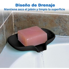 Timotech Set de 3 Jaboneras de Silicona para Jabón con Drenaje, Soporte para jabón de Barra para Ducha/Baño, Prolonga la Vida útil del jabón, Jabonera Antideslizante, Bandeja de Jabón (Negro)