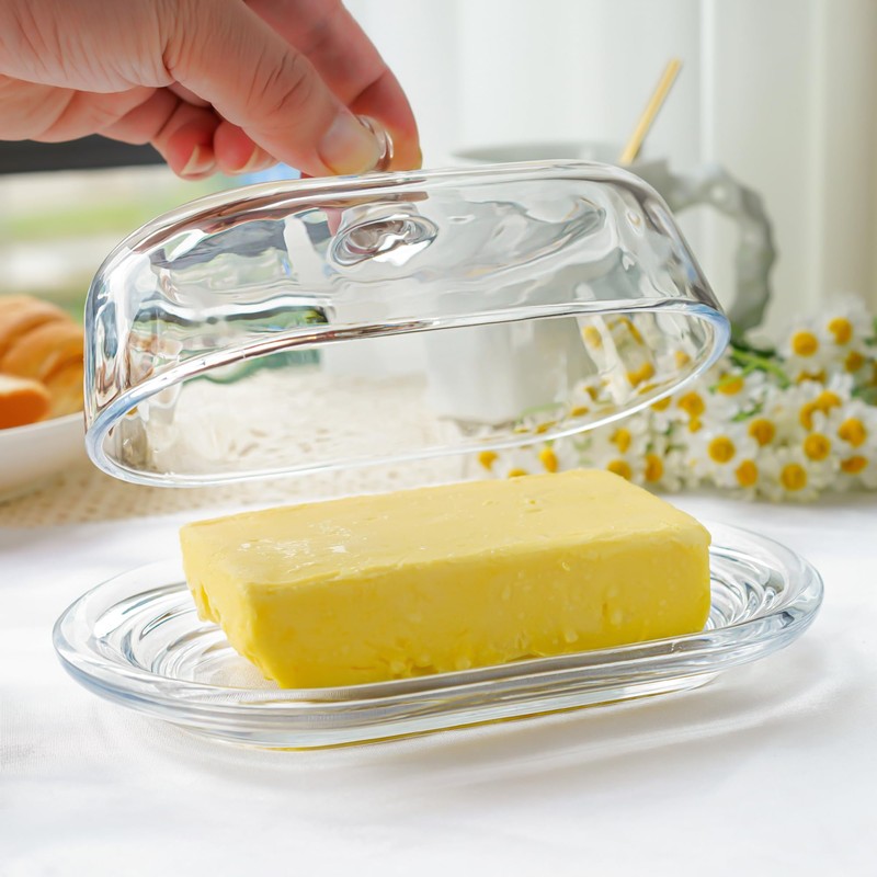 7 inch Glass Butter Dish with Lid, Clear Covered Butter