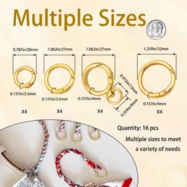 HOLAILS Gold Key Ring Round Carabiner Keychain Clip O Rings for Purse Strap Closure Universal Buckle Suitable for Chains, Leather, Doll Hooks,Pet Tag Clip DIY Handicrafts(Gold)