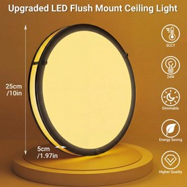 libtit 13 Inch Flush Mount Ceiling Lights, Dimmable 3000K-6500K Adjustable LED Ceiling Light, 24W Round Slim Light Fixture Black for Kitchen Bedroom Kitchen Bedroom Hallway-2 Pack