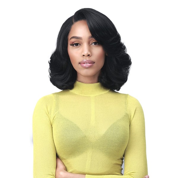 BOBBI BOSS 13X7 HD Lace Bob Curly Synthetic Wig - MLF602 NATALIA, Wavy Short Wigs with Baby Hairs, Glueless Lace Free Part Wig with High Heat Resistant Wigs (TFL60/GOLD)