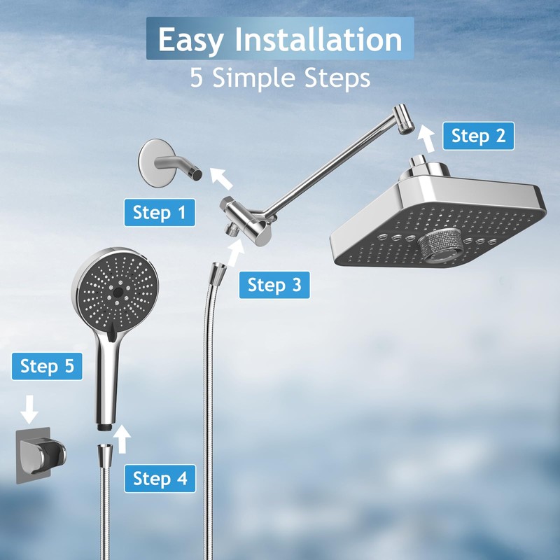 FEELSO High Pressure Rain Shower Head with handheld combo,11" Extension
