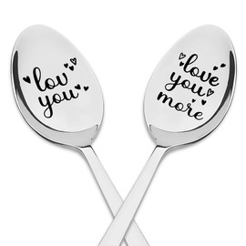 Love You More Spoons Gift for Couple Birthday Day Gifts for Boyfriend Girlfriend Anniversary Bday Gift for Mom Dad Father's Day Gifts for Women Men Tea Coffee Spoon Set for Couples