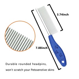 Sorxine Pet Comb for Dogs & Cats,Small Dog & Cat Grooming Comb 2 Combs,Pet Stainless Steel Teeth Cats Comb for Removing Matted Fur, Knots & Tangles,Shedding Comb,Blue