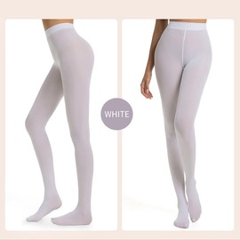DTWAWA Womens 40 Den Opaque Control Top Tights, High Waist Pantyhose - White