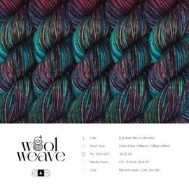 Woolweave Worsted Weight Yarn - 100% Extrafine Merino Wool Yarn for Knitting & Crocheting - Hand Dyed, Ultra-Soft & Warm - 100g Skein, 180 Yards - Machine Washable