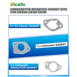 Hicello GX390 Garburetor Gasket Kit,Compatible for Honda GX340 Gx420 Gx460 420cc 389cc 459cc 338cc Engine,15PCS Lawn Mower Carburetor gasket Kit 11hp 13hp Engine