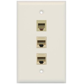 RiteAV - 1 Port Phone RJ11 RJ12 Beige 2 Port Cat6 Ethernet Wall Plate - Light Almond
