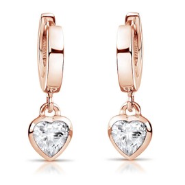 MATERIA by Matthias Wagner Heart Hoop Earrings Silver 925 Girls Earrings Gold-Plated with Zirconia, Cubic Zirconia
