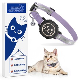 AirTag Cat Collar Non Breakaway, Reflective GPS Cat Collar Adjustable with Bell and Safety Elastic Strap for Kittens, Lightweight Cat Airtag Collar for Girl Boy Cats(Purple, L)