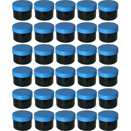 30 Ointment Containers, Cream Jars, Flat Black, 35 ml Capacity with Blue Lids, Made in Germany