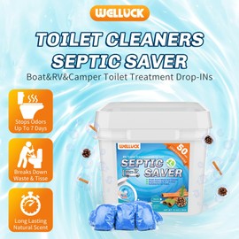 WELLUCK 50 Packs RV Toilet Treatment Drop Ins, Black Tank Deodorizer for Camper, Marine Portable Toilet, Break Down Waste and Tissue, Septic Tank Treatment, Kit for 50 Week (Pine&Cinnamon)