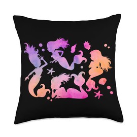 Mermaids Swim Ocean Fins Beach Gift Island Cute Mermaids Throw Pillow, 18x18, Multicolor