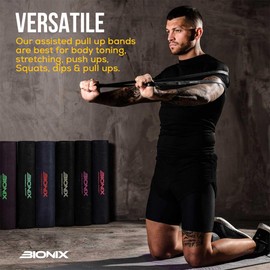 Bionix Pull Up Resistance Band Black Single - Thicker Heavy Long Exercise Loop Bands for Chin Up Assist Powerlifting Yoga Stretching - Workout Assistance Weight Gym for Men and Women (Black)