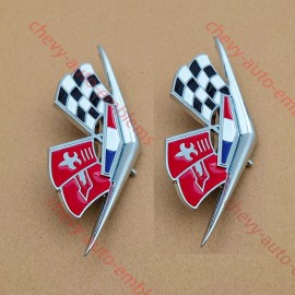 Truckemblems 2Pcs Siver Fits 1962 1963 Impala 327 409 Front Fender Emblems Badge Flags