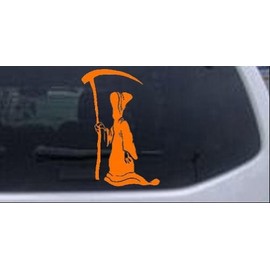 Orange 6in X 4in - Grim Reaper Skulls Car Window Wall Laptop Decal Sticker