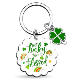 Lucky Gifts For Women Girls Good Luck Charms Christmas Stocking Stuffers for Women Adults St Patricks Day Accessories Decorations Not Lucky Just Blessed Cute Novelty Wavy Keychain