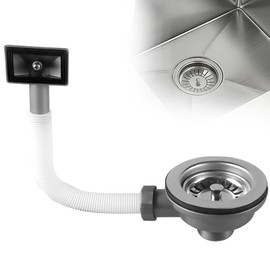 KQWVZ Stainless Steel Strainer Basket Valve, Kitchen Sink Drain Set, Siphon Kitchen Sink Drain Fitting with Overflow, Diameter 110 mm 1½ Inch Top, for Kitchen/Bathroom, Stainless Steel Drain Strainer