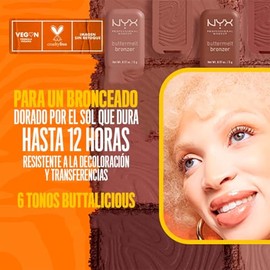 NYX Professional Makeup Buttermelt Bronzer, bronceador cremoso en polvo con alta pigmentacin, frmula vegana, acabado natural con duracin hasta por... 