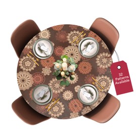 Covers For The Home Deluxe Elastic Edged Flannel Backed Vinyl Fitted Table Cover - Medallion Pattern - Extra Large Round Oblong Oval - Fits Tables up to 57" - 65"