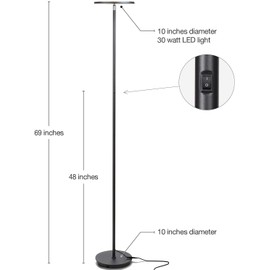 Brightech Sky Colors – Wi-Fi Color Changing Torchiere LED Floor Lamp – Smart Standing Lamp with iOS and Android Remote Control – Cost-Effective and Energy-Saving with Adjustable Head - Black