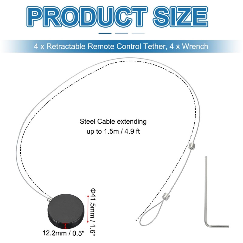 PATIKIL 1.5m / 4.9Ft Retractable Remote Control Tether, 4 Pcs