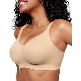 OEAK Womens Wireless Seamless Bras Full Coverage Supportive Lounge Bra Push Up Plus Size Everyday Bra Comfortable Tshirt Bras Nude L