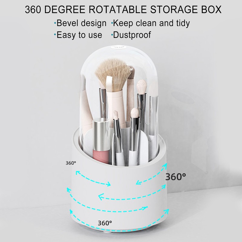 Makeup Brush Holder 360 Degree Rotatable Large Capacity Dustproof Cosmetics